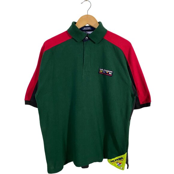 Vintage 90s Tommy Hilfiger Sailing Gear Paneled Pique Polo Shirt men's size M - Picture 1 of 8